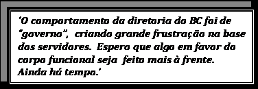 Caixa de texto: ‘O comportamento da diretoria do BC foi de